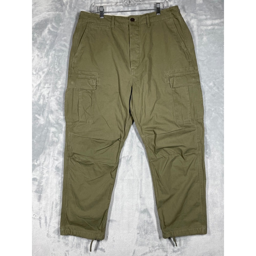 AE77 New York Olive Green Cargo Pants Mens Size 36x27 Utility Pockets Drawstring